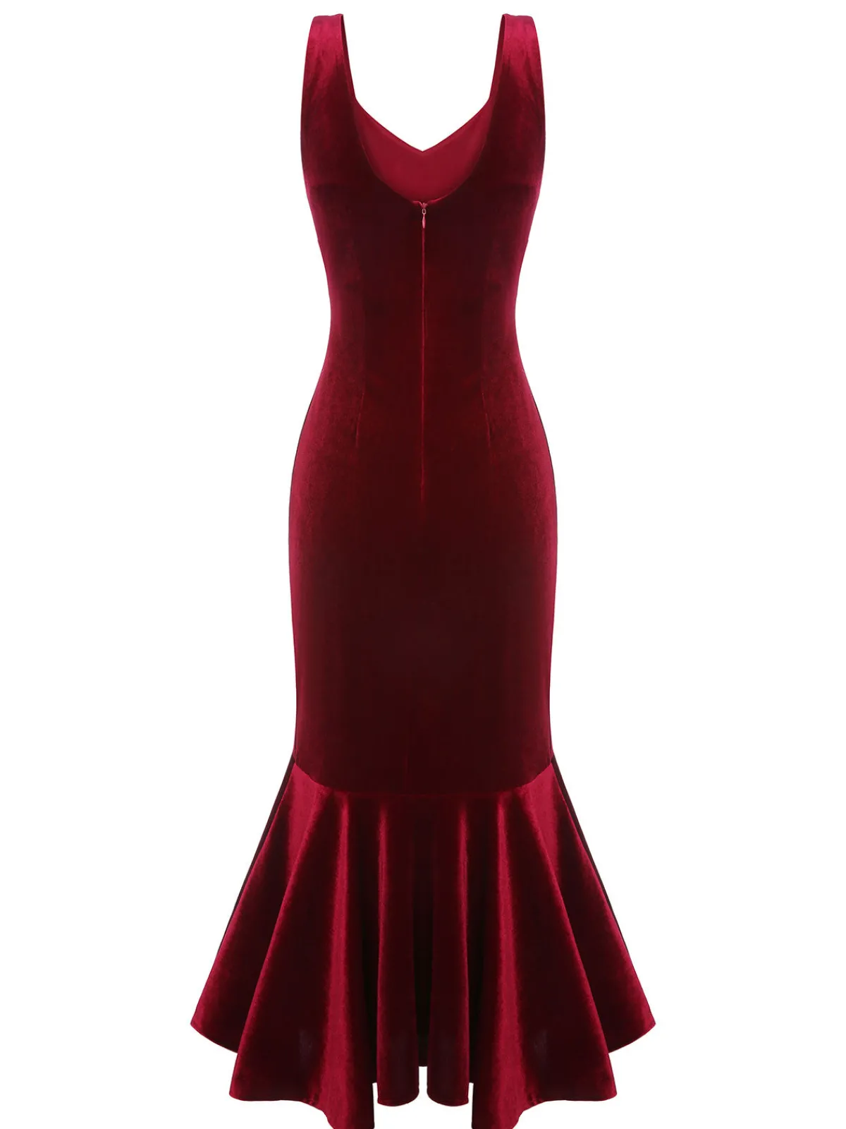 Sale Retro Stage 1930s Strap Velvet Mermaid Dress Wine Red