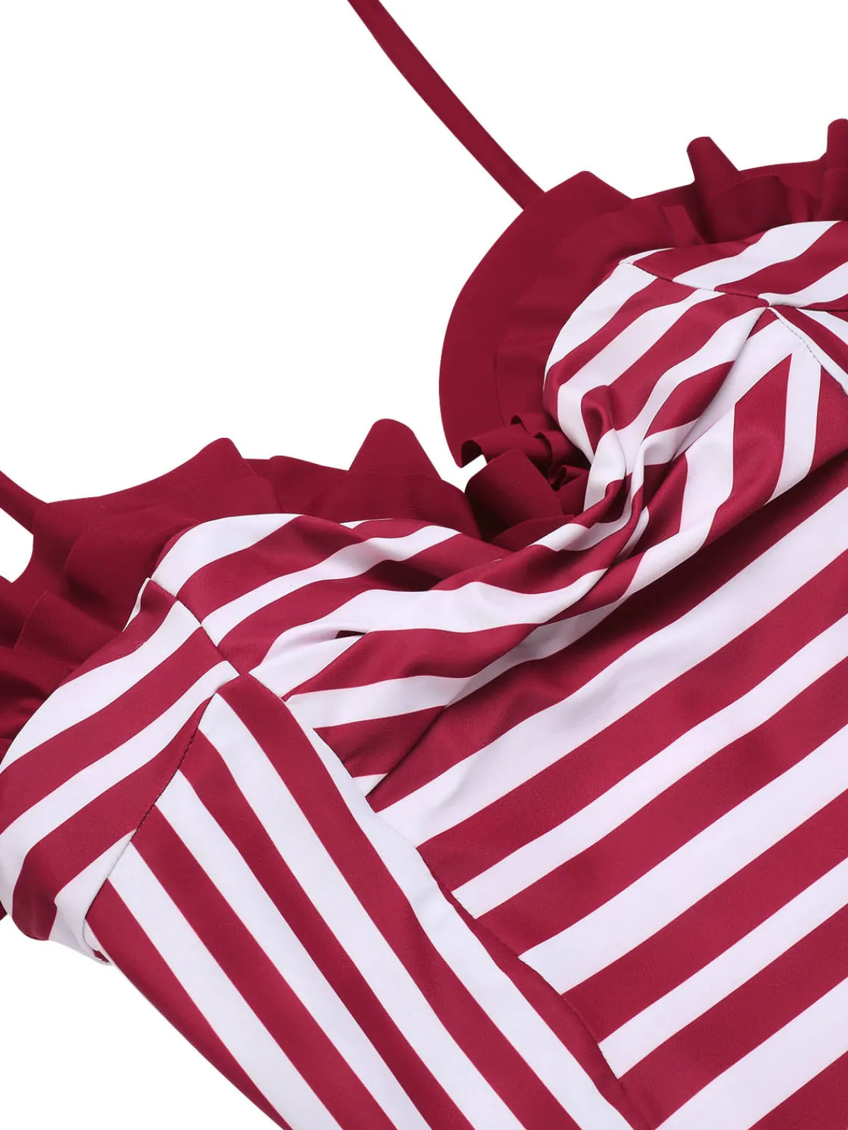 New Retro Stage 1950s Stripe Heart Collar Swimsuit Wine Red