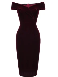 Hot Retro Stage Wine Red 1960s Velvet Bodycon Vintage Dress