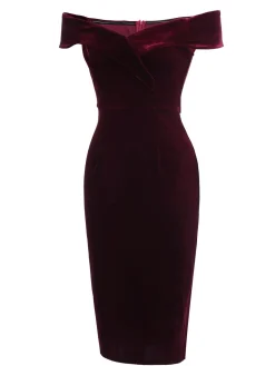 Hot Retro Stage Wine Red 1960s Velvet Bodycon Vintage Dress