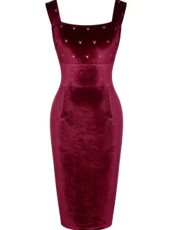 Online Retro Stage 1960s Velvet Elk Bow Dress Wine Red