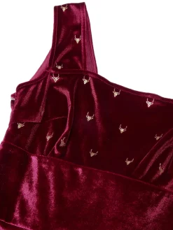Online Retro Stage 1960s Velvet Elk Bow Dress Wine Red
