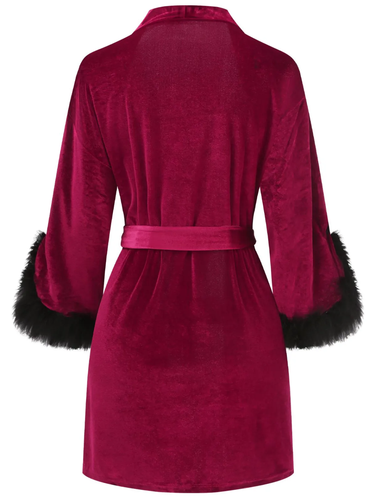 Hot Retro Stage Wine Red 1960s Velvet Fur Lace-Up Sleepwear