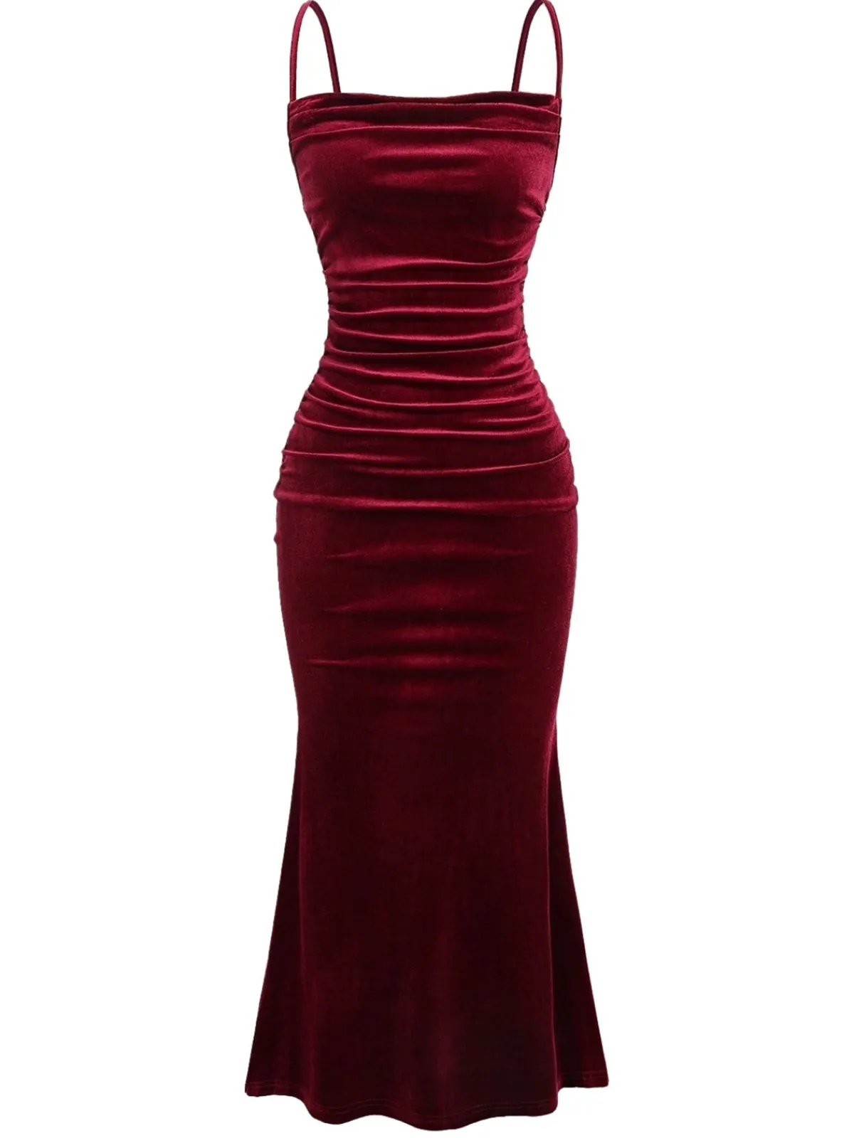 Clearance Retro Stage 1930s Velvet Spaghetti Straps Mermaid Dress Wine Red