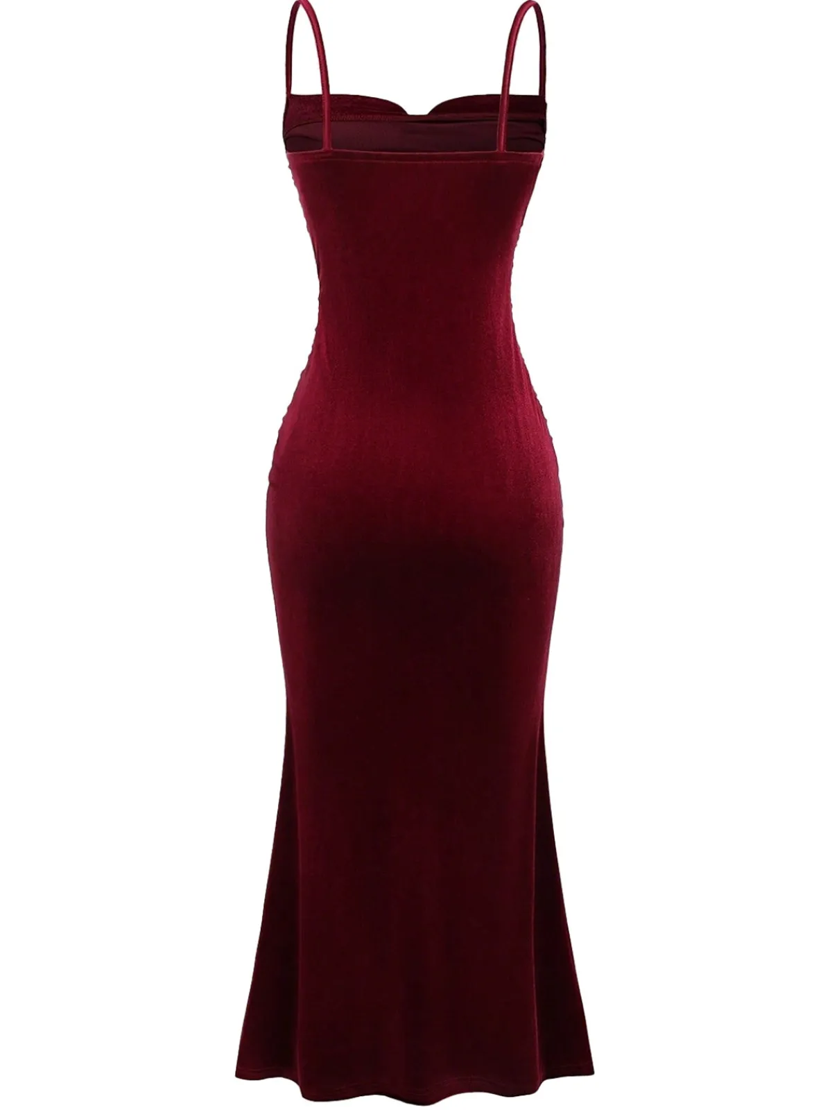 Clearance Retro Stage 1930s Velvet Spaghetti Straps Mermaid Dress Wine Red