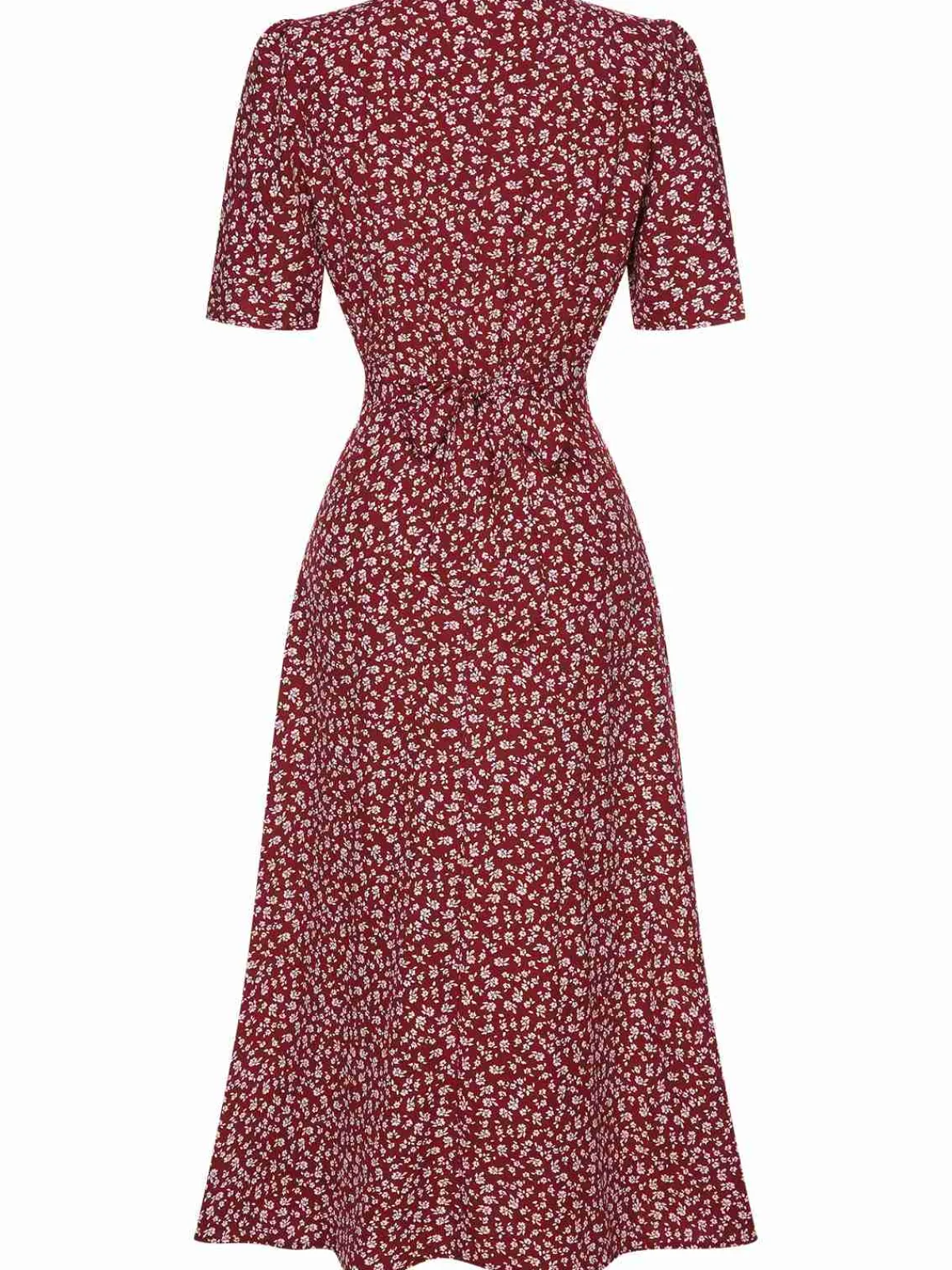 Online Retro Stage 1940s V-Neck Ditsy Floral Dress Wine Red