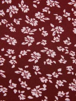 Online Retro Stage 1940s V-Neck Ditsy Floral Dress Wine Red
