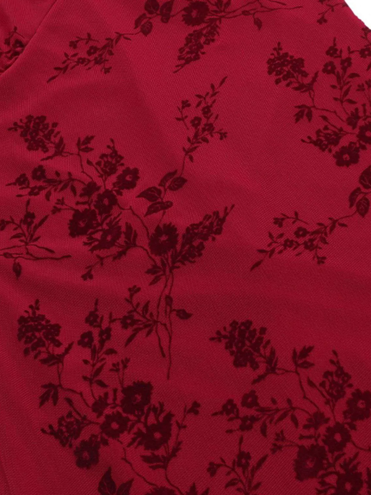 Clearance Retro Stage 1930s V-Neck Floral Mesh Dress Wine Red