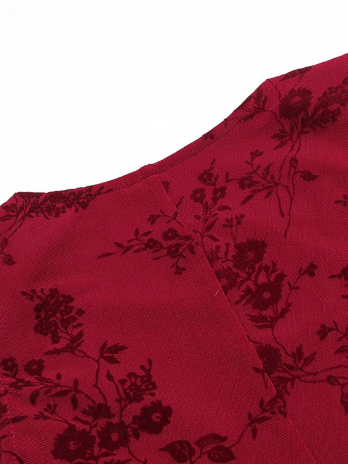 Clearance Retro Stage 1930s V-Neck Floral Mesh Dress Wine Red