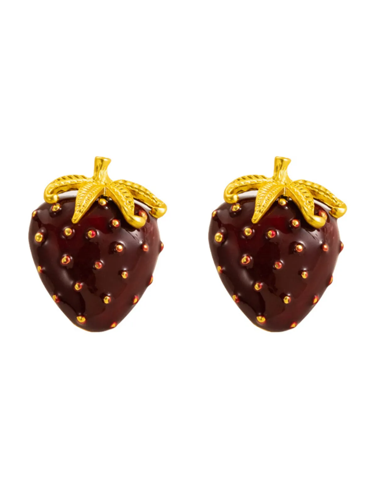 Online Retro Stage Wine Red Strawberry Vintage Earrings