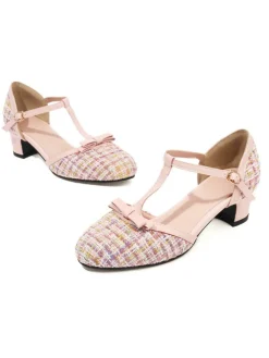 Online Retro Stage Woolen Buckle Heels Mary Jane Shoes
