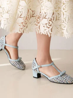 Online Retro Stage Woolen Buckle Heels Mary Jane Shoes
