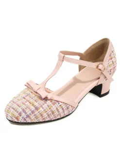 Online Retro Stage Woolen Buckle Heels Mary Jane Shoes