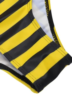 Clearance Retro Stage & Black 1970s Striped Bow Halter Swimsuit Yellow