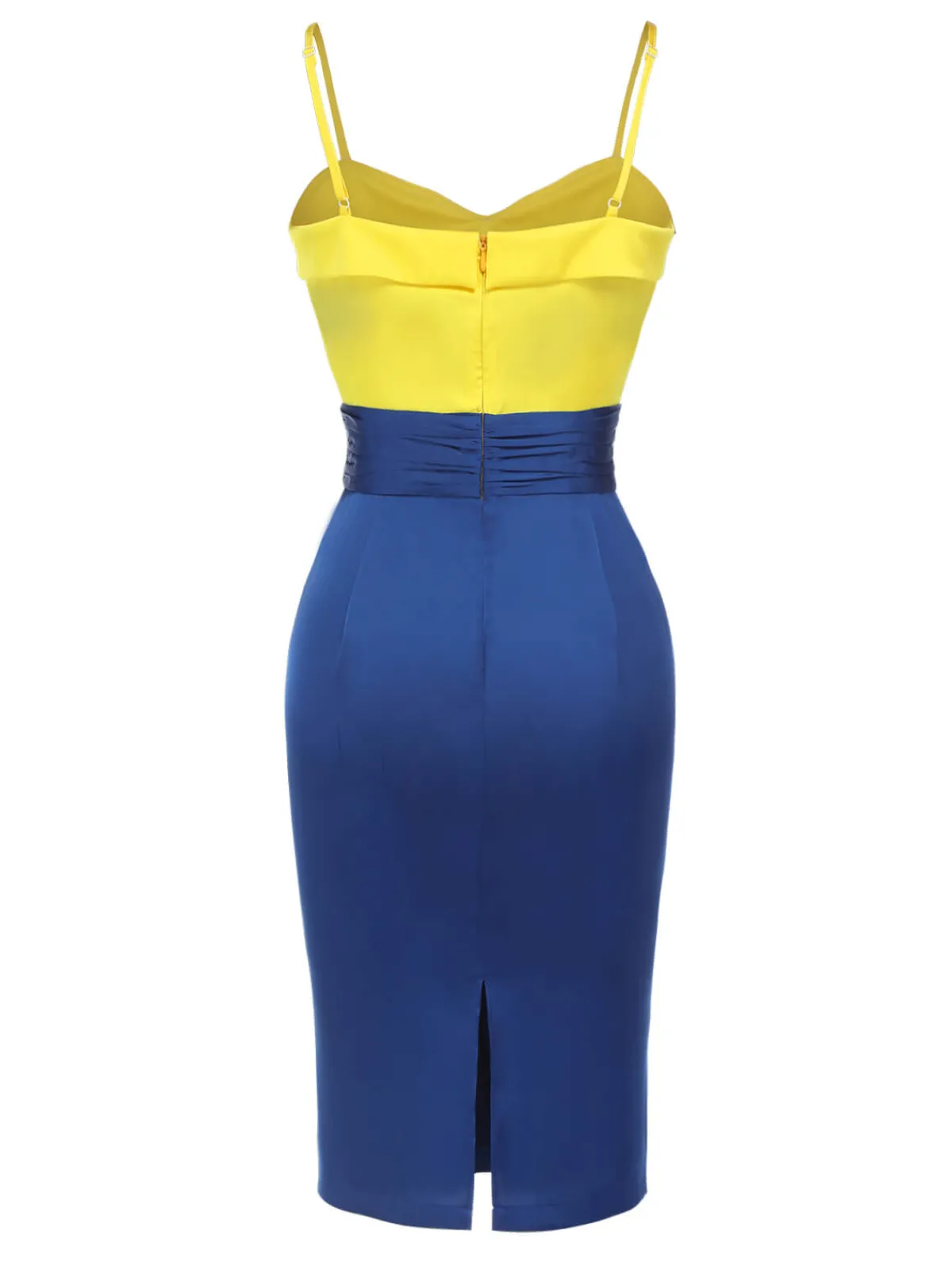 Hot Retro Stage 1960s Bow Strap Pencil Dress Yellow & Blue
