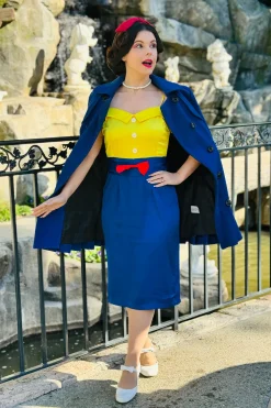 Discount Retro Stage 1960s Bow Strap Pencil Dress Yellow & Blue