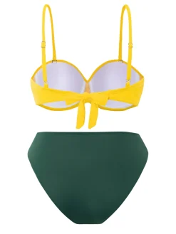 New Retro Stage & Green 1960s Spaghetti Straps Bikini Set Yellow