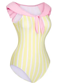 Online Retro Stage 1940s Stripe One-Piece Swimsuit Yellow & Pink