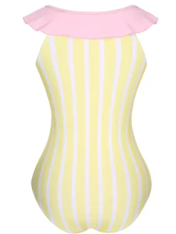 Online Retro Stage 1940s Stripe One-Piece Swimsuit Yellow & Pink