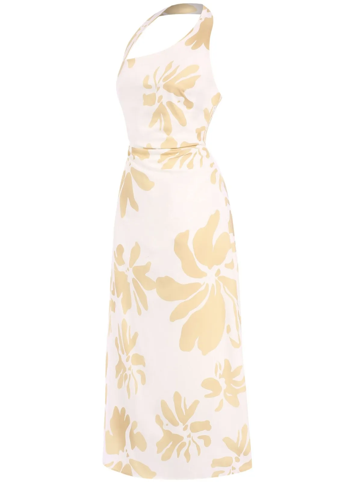 New Retro Stage 1930s Asymmetric Neckline Floral Dress Yellow