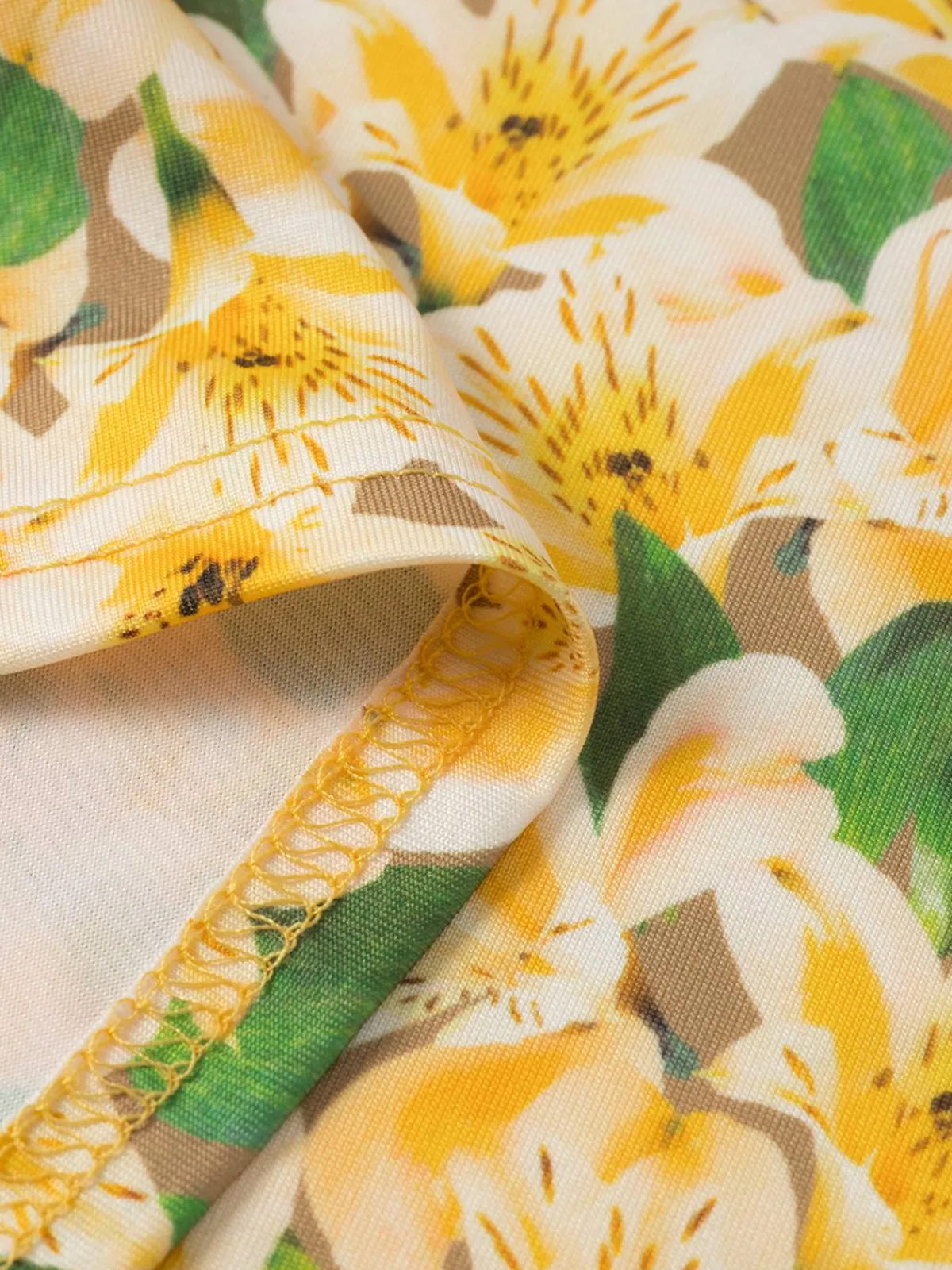 Hot Retro Stage 1960s Back Lace-Up Ruched Floral Dress Yellow