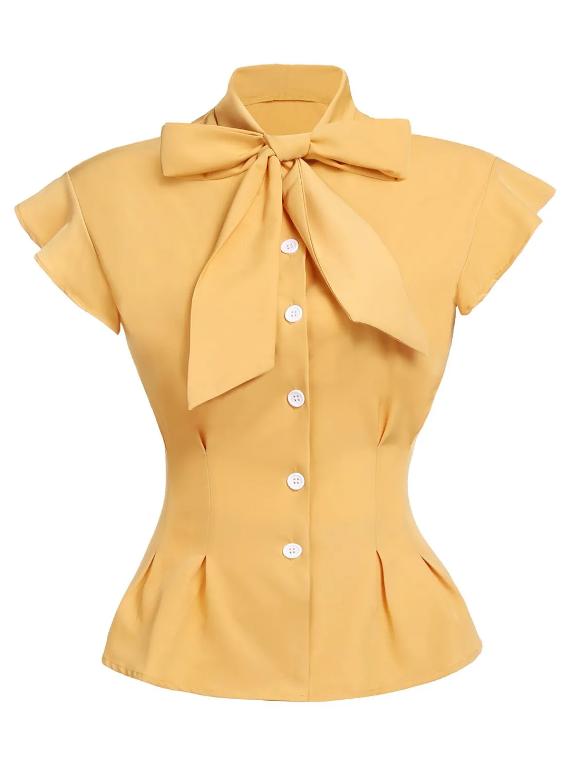 Online Retro Stage 1950s Bow Solid Blouse Top Yellow