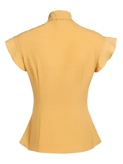 Online Retro Stage 1950s Bow Solid Blouse Top Yellow