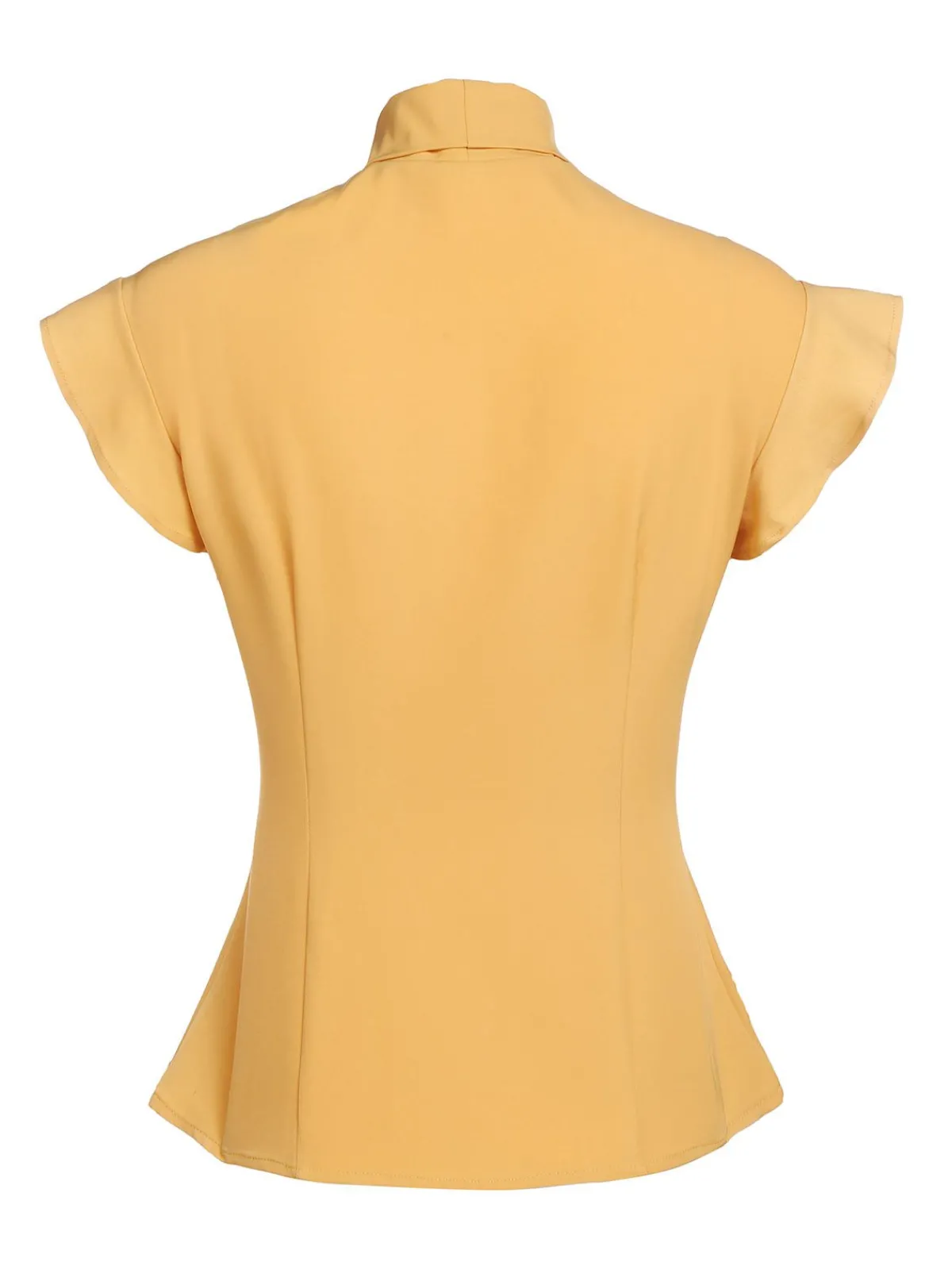 Online Retro Stage 1950s Bow Solid Blouse Top Yellow