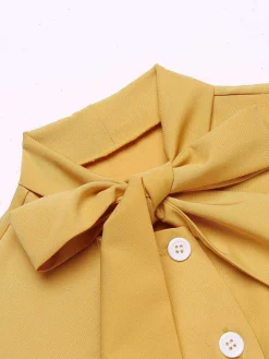 Online Retro Stage 1950s Bow Solid Blouse Top Yellow