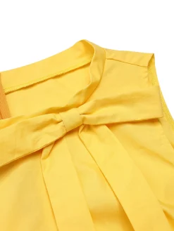 Best Retro Stage 1950s Daisy Bowtie Patchwork Dress Yellow