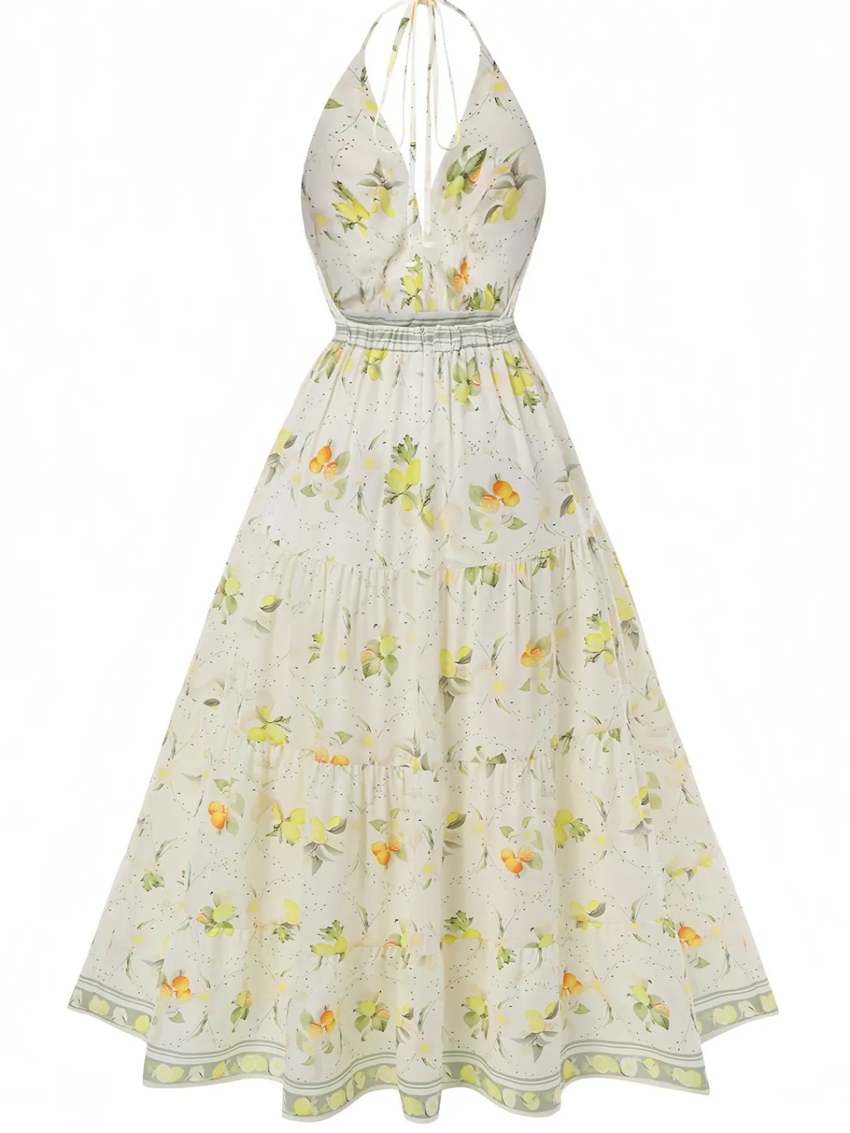 Best Retro Stage 1930s Deep V-Neck Halter Lemon Dress Yellow