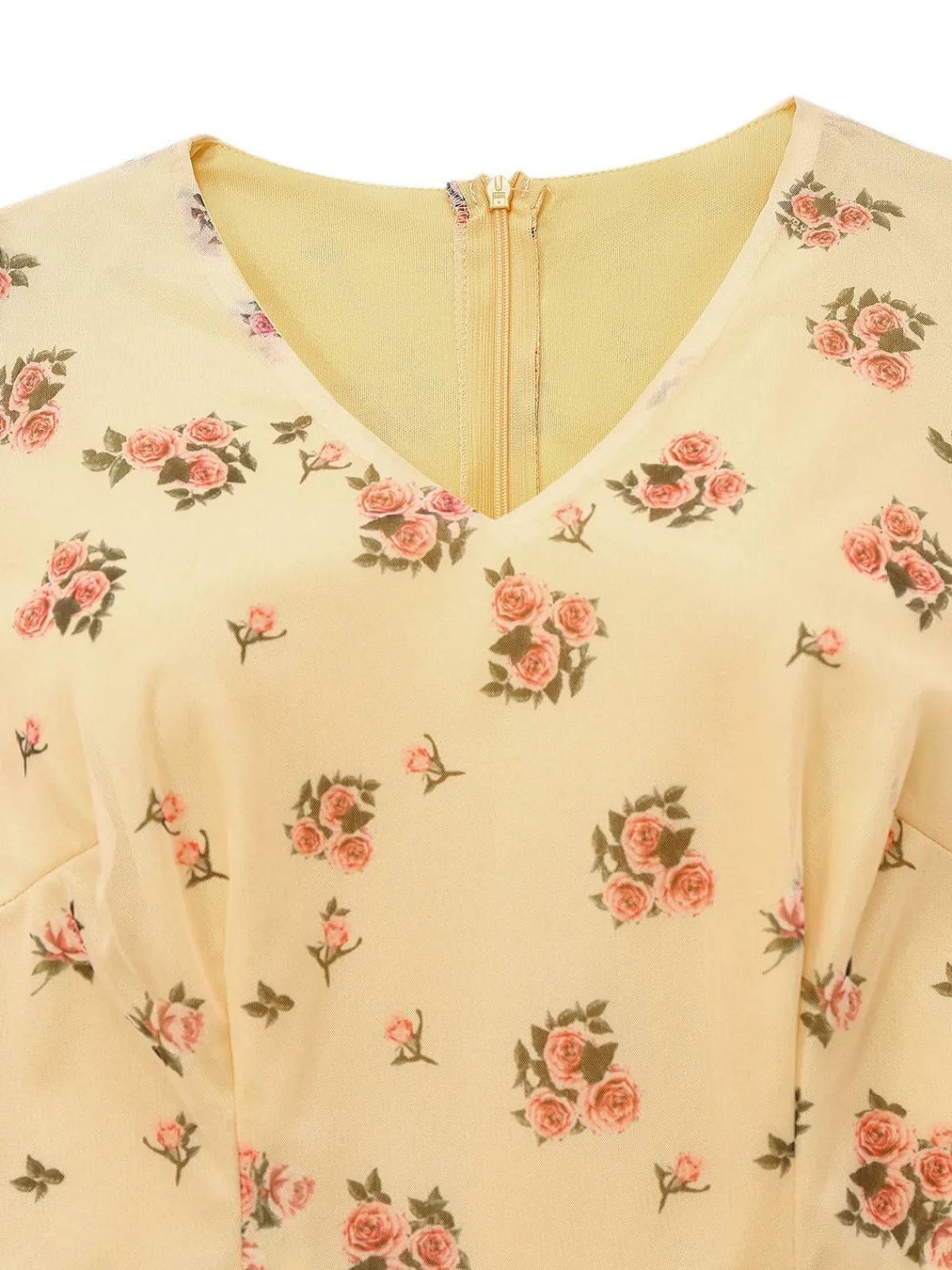 Online Retro Stage Yellow 1930s Ditsy Floral Mesh Sleeveless Ribbon Dress Light Yellow