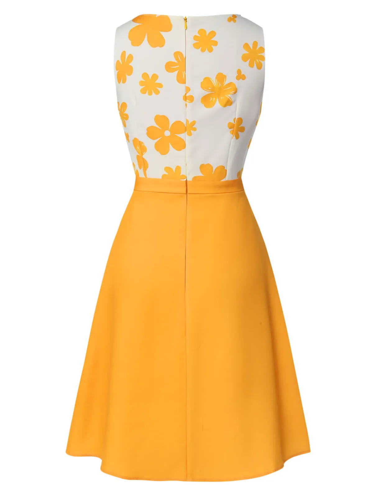 Hot Retro Stage 1960s Floral Bow Sleeveless Dress Yellow