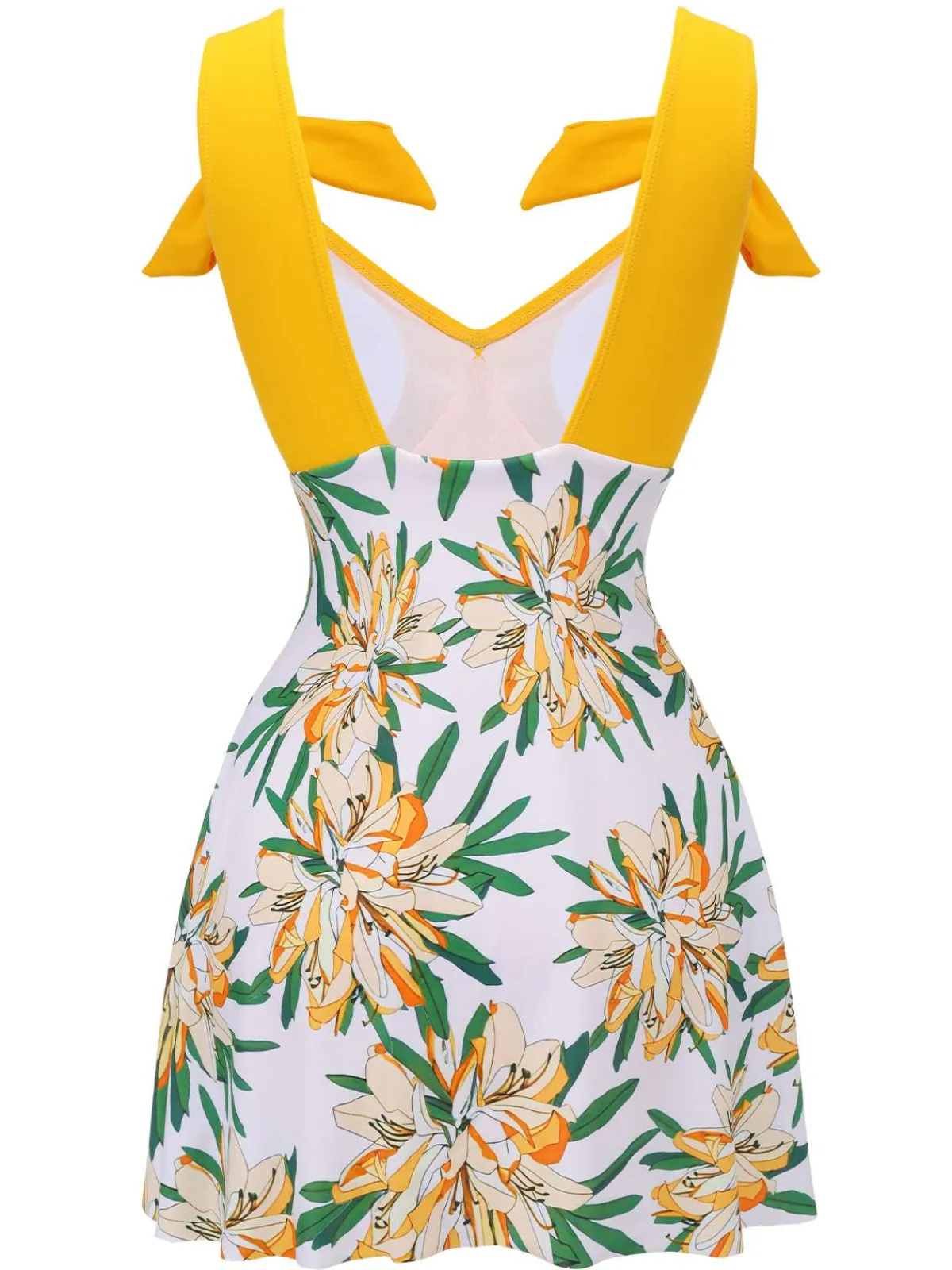 Clearance Retro Stage 1940s Floral Patchwork One-Piece Swimsuit Yellow