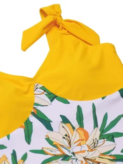 Clearance Retro Stage 1940s Floral Patchwork One-Piece Swimsuit Yellow