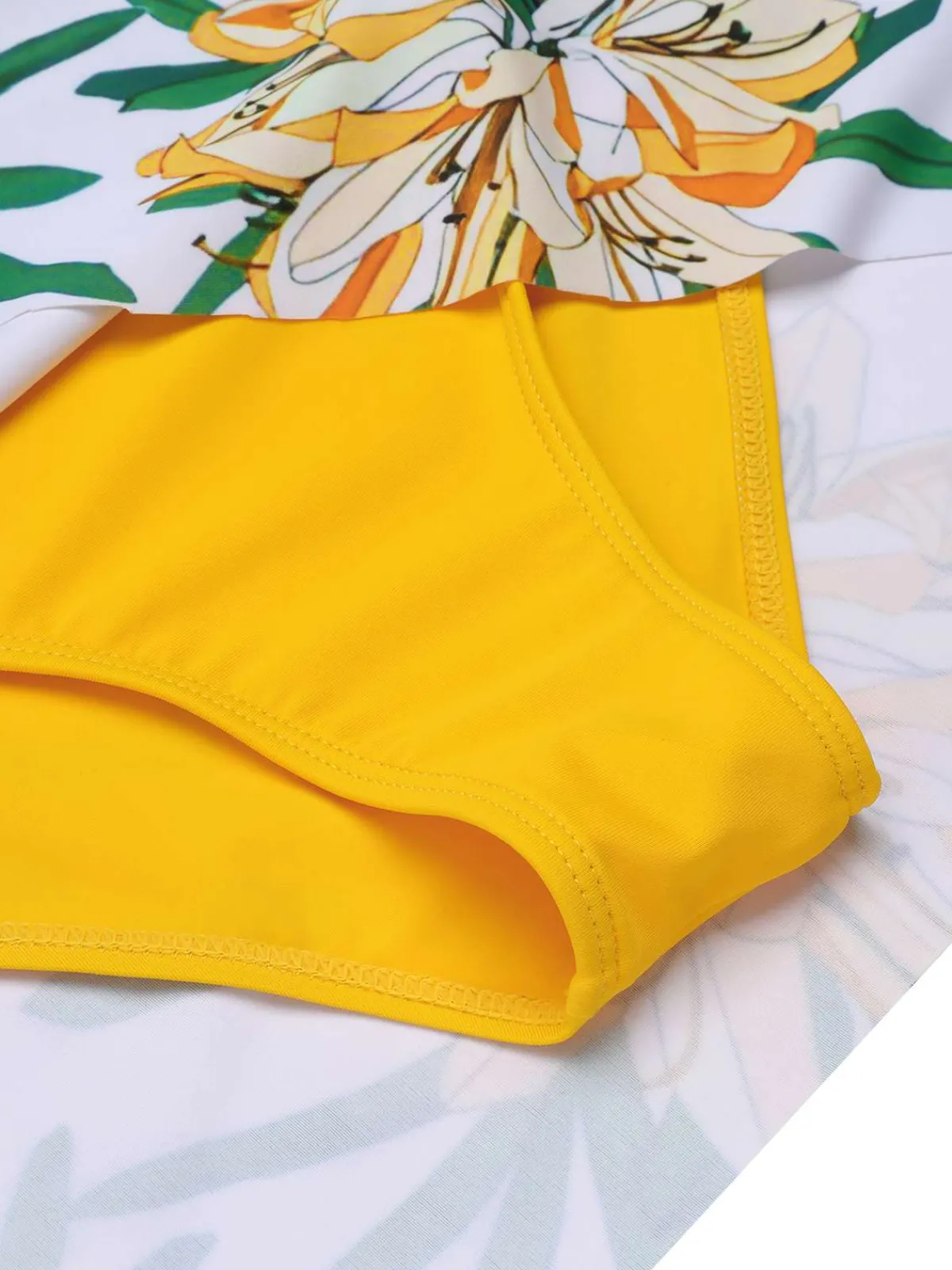 Clearance Retro Stage 1940s Floral Patchwork One-Piece Swimsuit Yellow