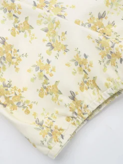 New Retro Stage 1960s Floral Puff Sleeves V-Neck Dress Yellow