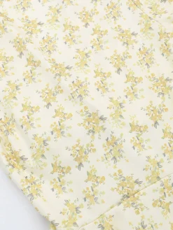 New Retro Stage 1960s Floral Puff Sleeves V-Neck Dress Yellow