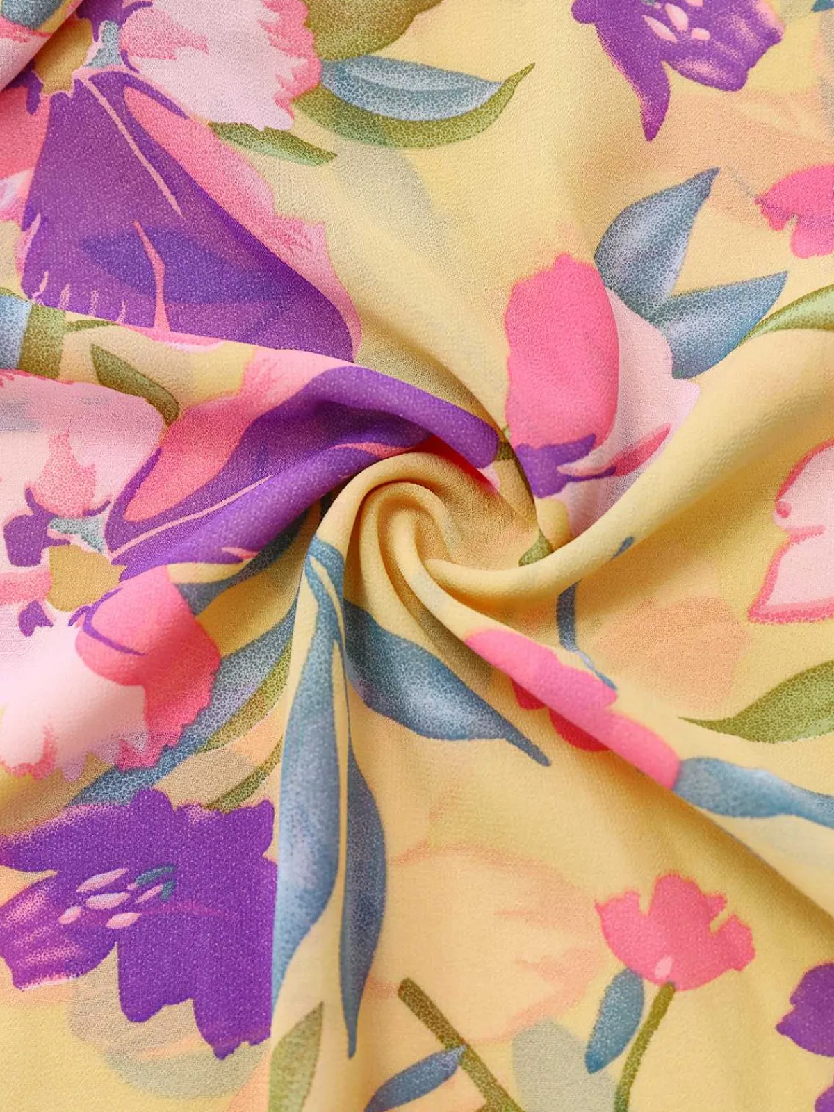 Discount Retro Stage 1930s Floral Ruffled Deep V-Neck Cutout Dress Yellow