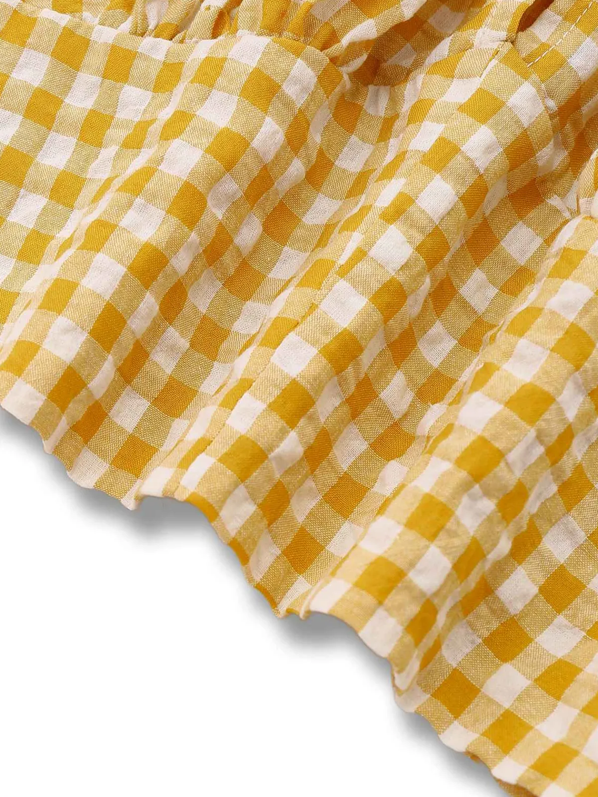 Online Retro Stage 1950s Gingham Plaid Lapel Pearl Button Top Yellow