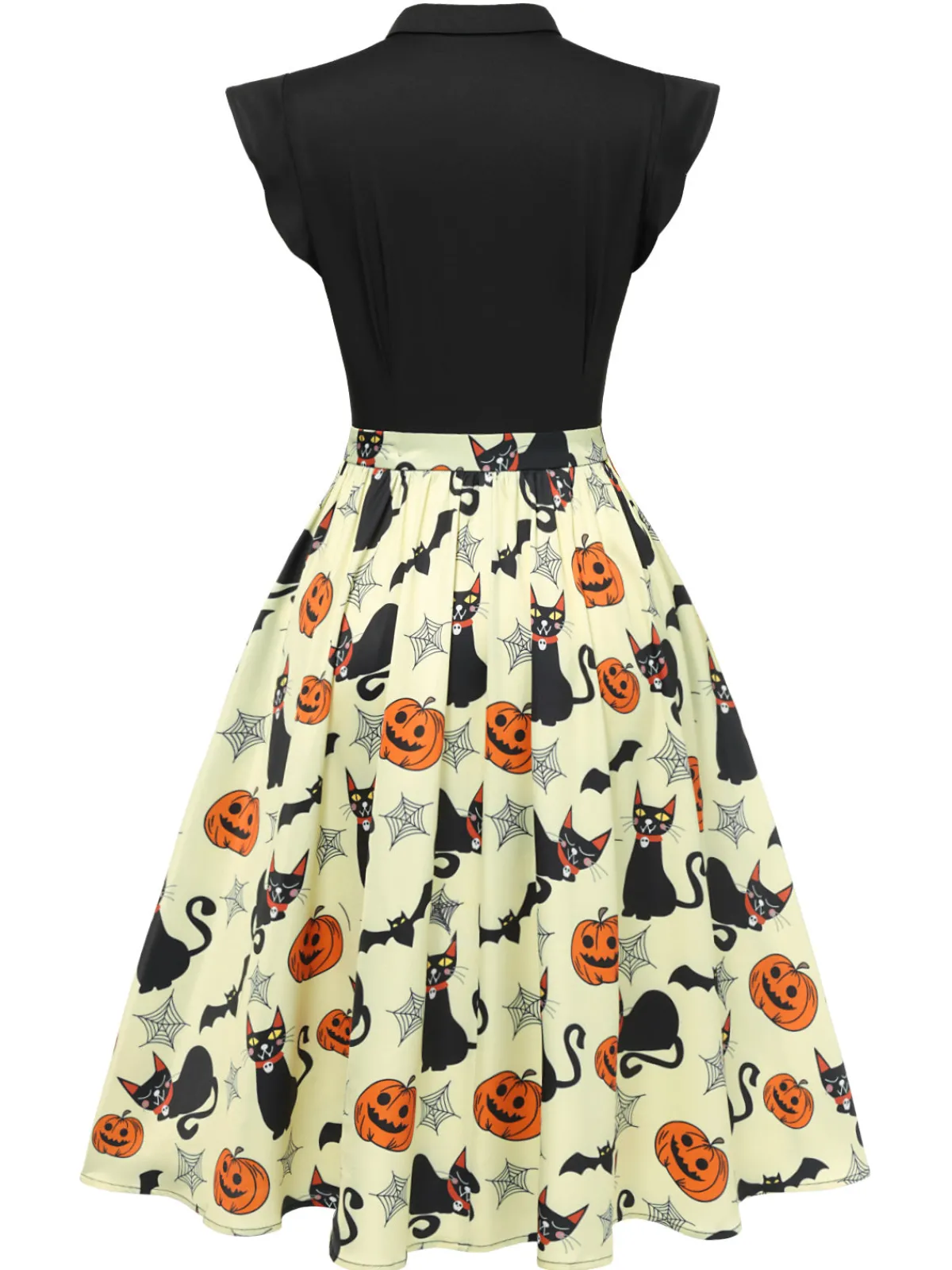 Sale Retro Stage 1950s Halloween Bow Lapel Dress Yellow