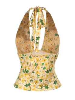 Hot Retro Stage 1950s Halter Deep V-Neck Lily Top Yellow