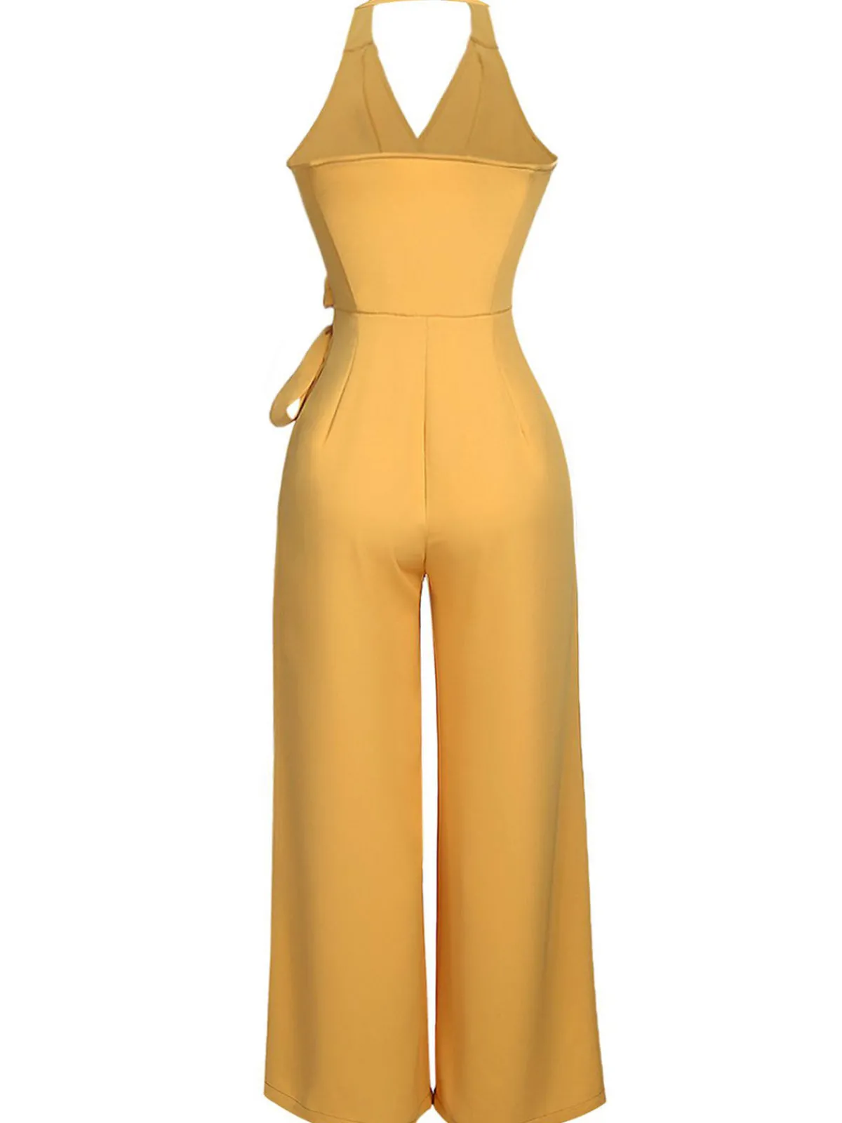 Online Retro Stage 1930s Halter Lace-Up Jumpsuit Yellow