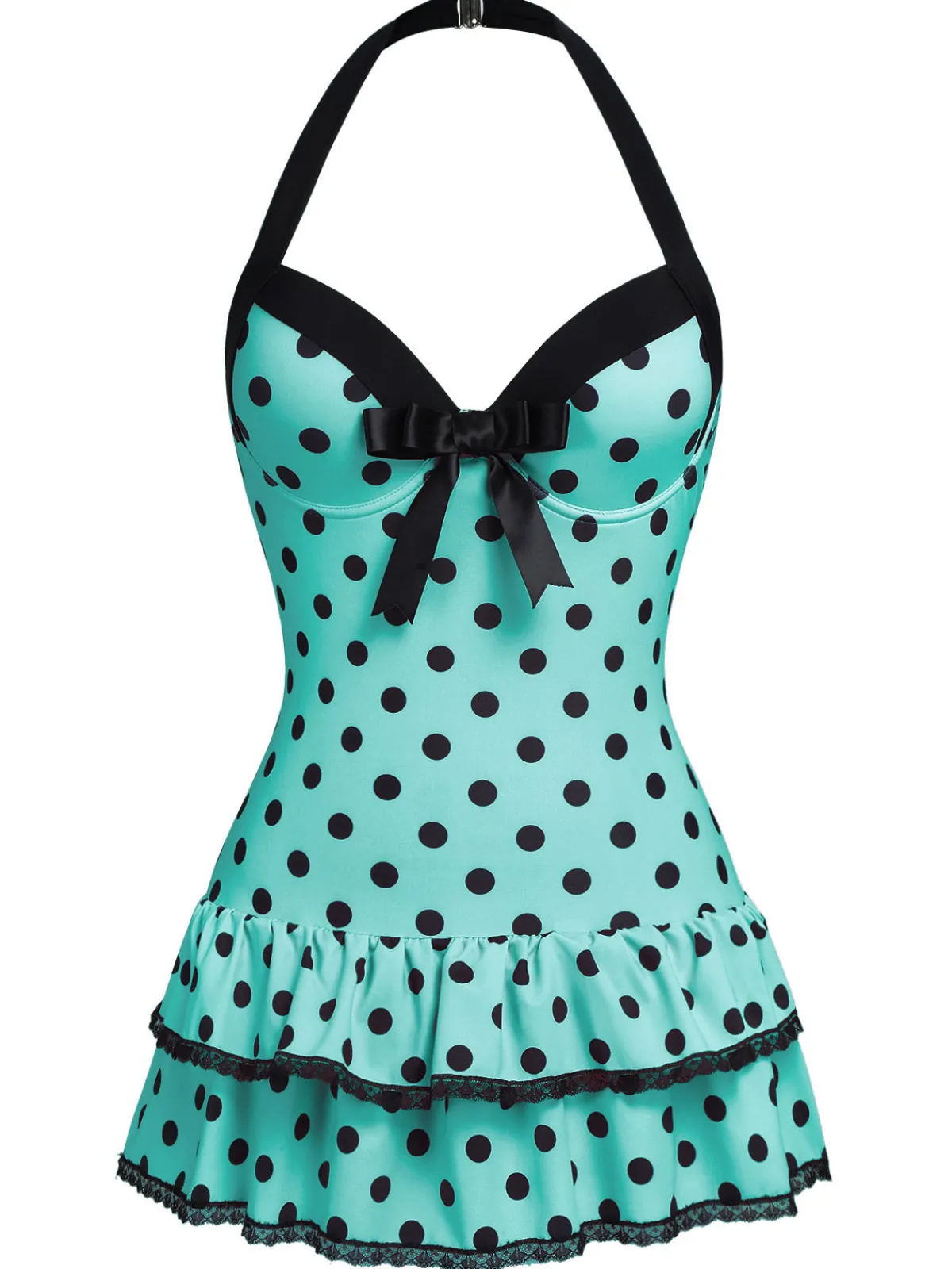 New Retro Stage Yellow 1940s Halter Polka Dots Bow Swimsuit