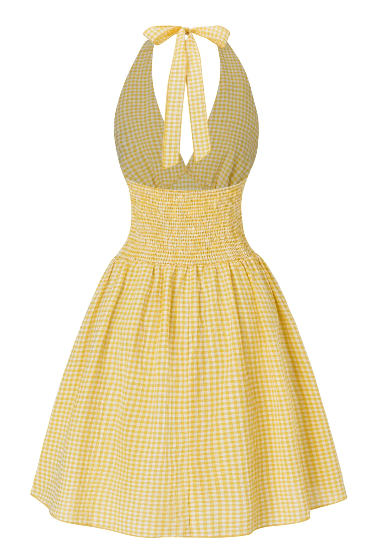 Hot Retro Stage 1960s Halter V-Neck Plaids Dress Yellow