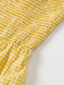 Hot Retro Stage 1960s Halter V-Neck Plaids Dress Yellow