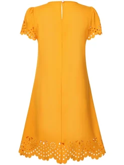 Sale Retro Stage 1960s Hollow A-Line Solid Dress Yellow