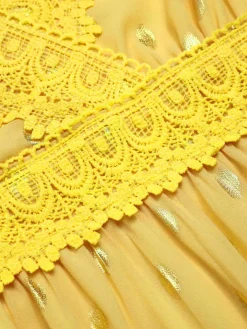 Online Retro Stage Yellow 1950s Lace Patchwork Polka Dots Dress Light Yellow