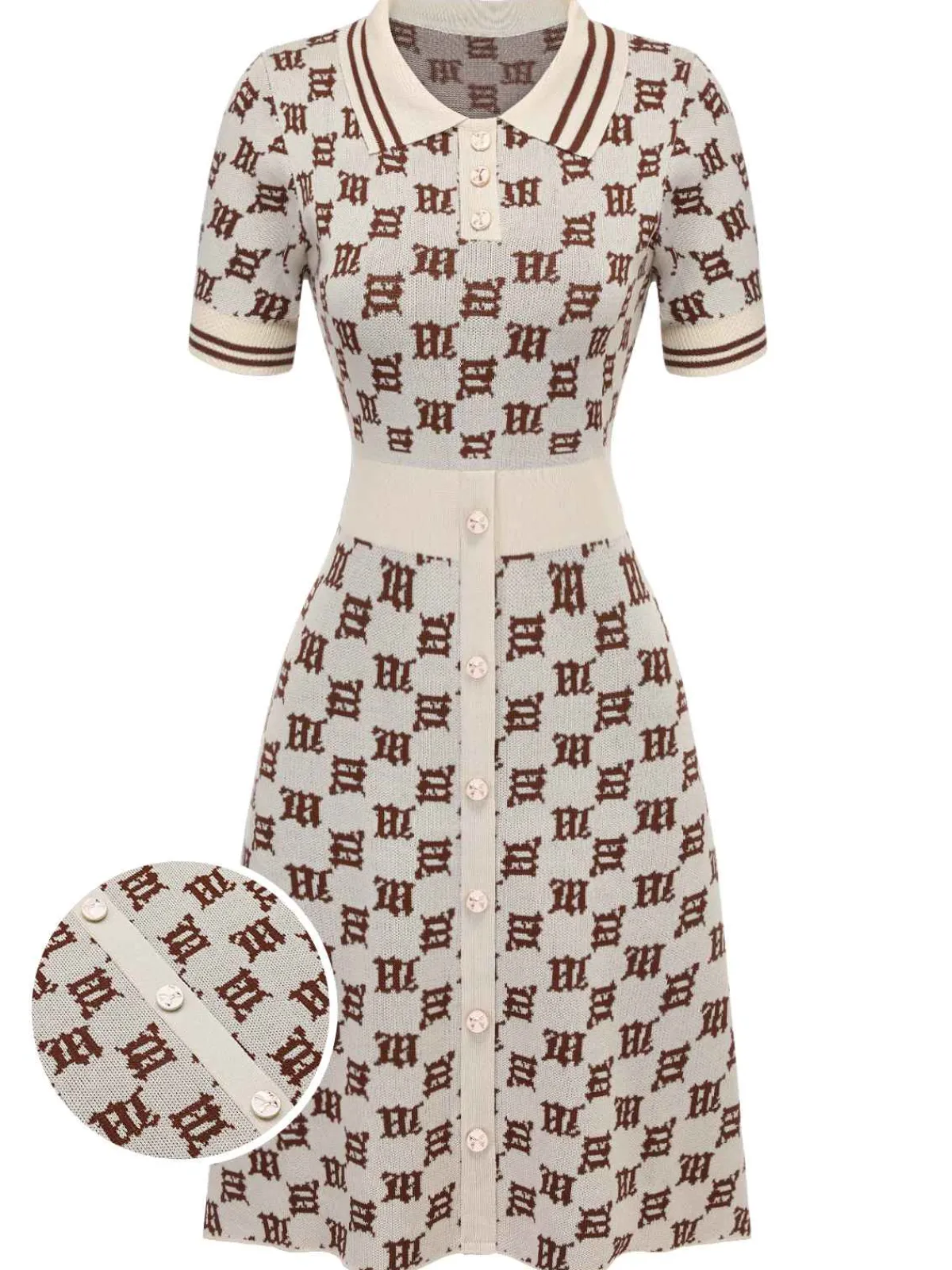 Clearance Retro Stage 1940s Lapel Plaid Buttoned Dress Yellow