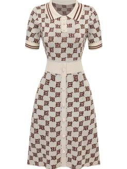 Clearance Retro Stage 1940s Lapel Plaid Buttoned Dress Yellow